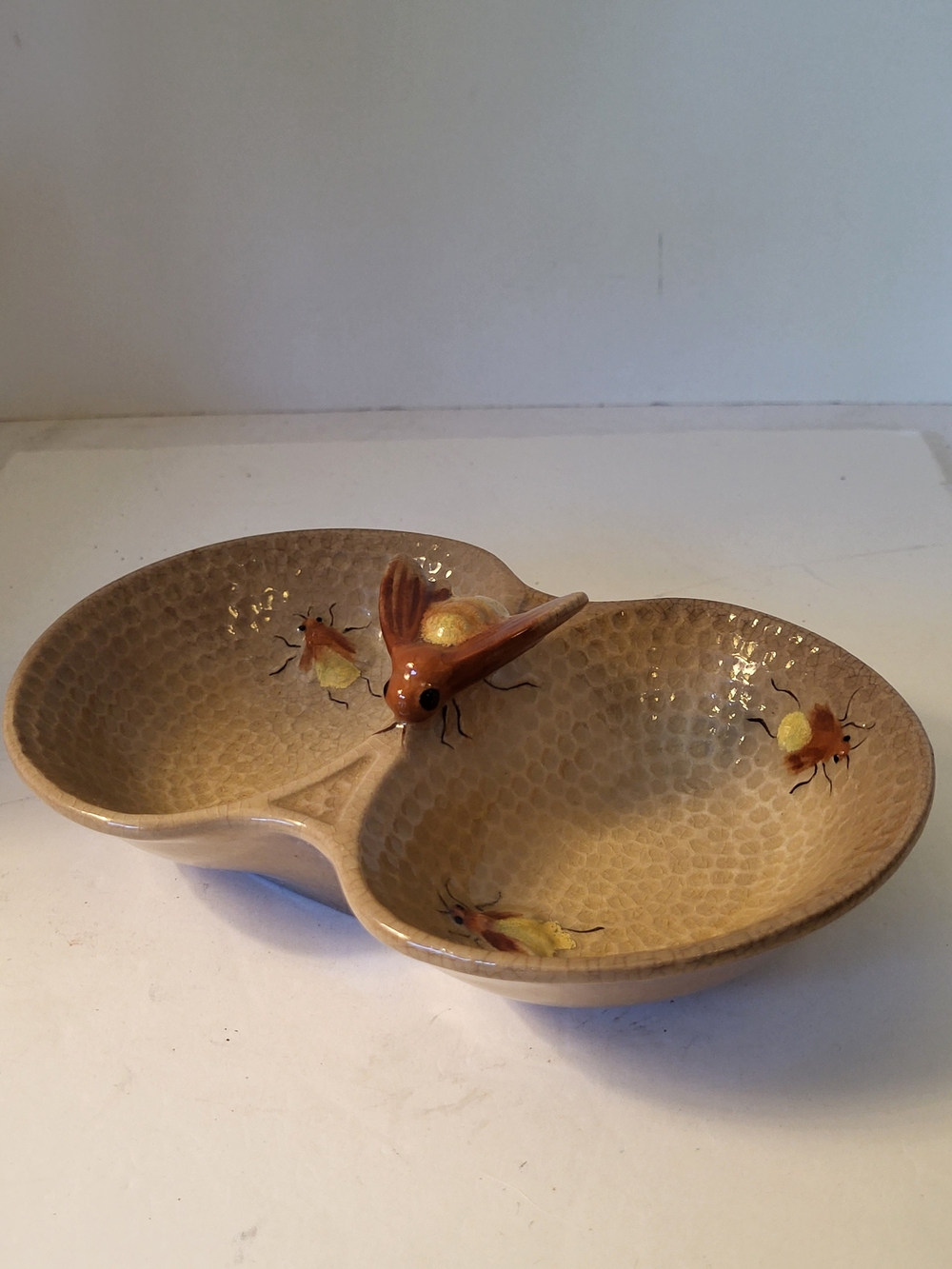 Vintage Occupied Japan Ceramic Honey Bee Double Trinket Dish Circle T